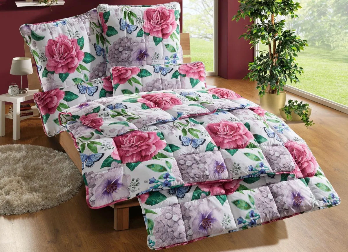 Sale BADER Bettwaren-Set Hortensien-Dessin, 2-teilig CREME