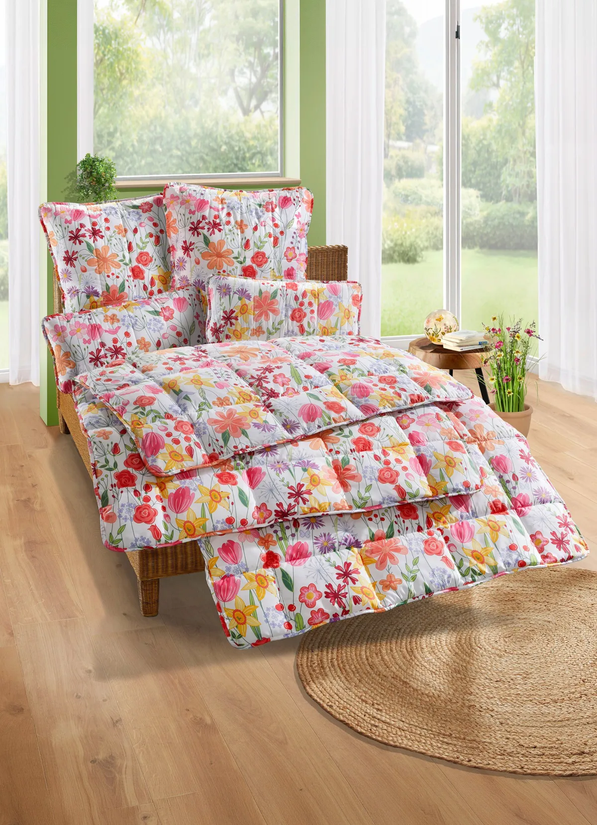 Outlet BADER Bettwaren-Set mit Blumen-Dessin, 2-teilig MULTICOLOR
