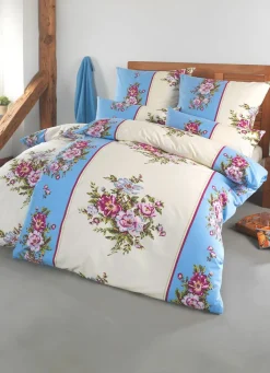 Discount FLORELLA Bettwäsche-Garnitur in Flausch-Biber-Qualität BLAU