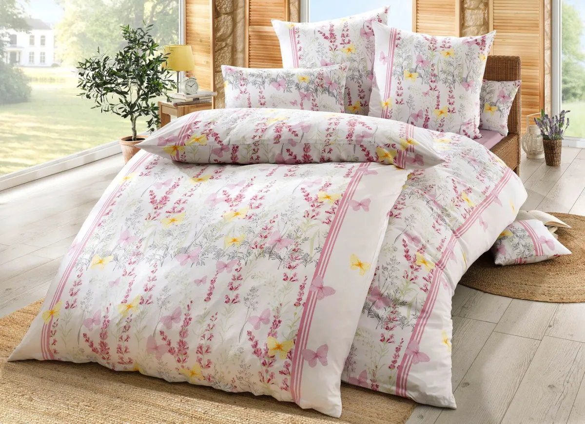 Clearance MESANA Bettwäsche-Garnitur mit farbenfroher Lavendelwiese ROSA