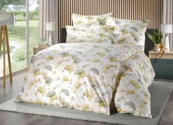 Hot FLORELLA Bettwäsche-Garnitur mit Ginkgo-Blätter-Motiv BEIGE