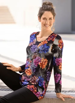 Hot BADER Bezauberndes Shirt mit Rundhalsausschnitt BLAU-ORANGE