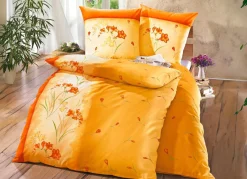 New DOBNIG Bügelleichte Bettwäsche-Garnitur mit Reißverschluss ORANGE