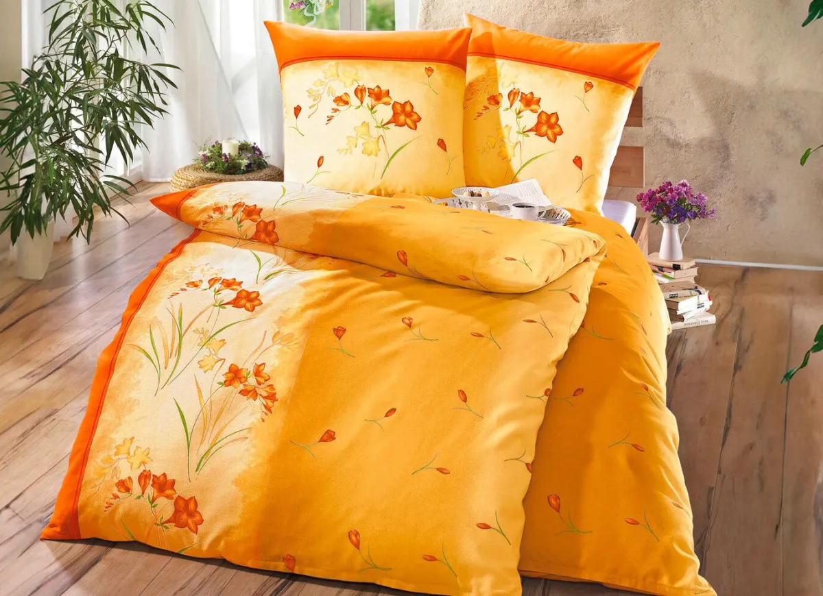 New DOBNIG Bügelleichte Bettwäsche-Garnitur mit Reißverschluss ORANGE