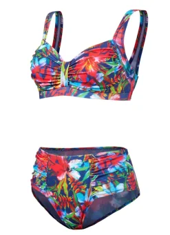 Clearance BADER Bikini mit herausnehmbaren Softschalen, Zierschlaufe und Druckdessin allover ROT-BUNT