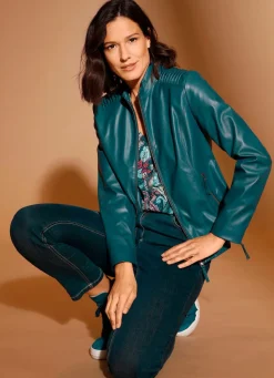 New BADER Blazer aus Lederimitat mit Biesenzier PETROL