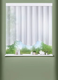 Clearance PLAUENER SPITZE Blumenfenster-Store aus echter WEISS