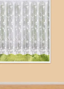 New BADER Blumenfenster-Store Blumenranke mit Universalschienenband WEISS