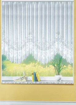 New TREVIRA Blumenfenster-Store, gleichmäßig gebogt, mit Faltenband WEISS