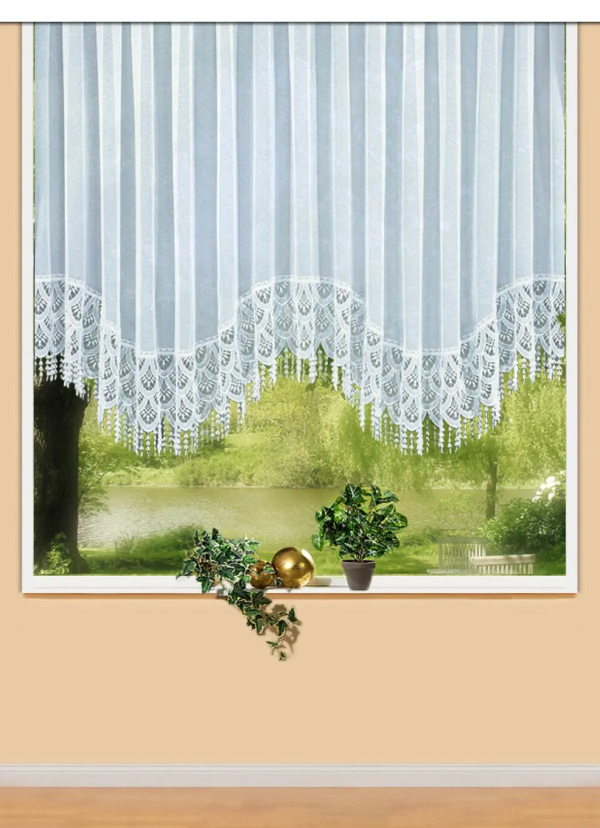 Best PLAUENER SPITZE Blumenfenster-Store mit WEISS