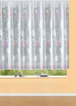 Clearance BADER Blumenfenster-Store mit Universalschienenband FLIEDER