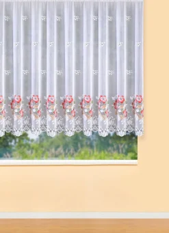 Hot BADER Blumenfenster-Store mit Universalschienenband WEISS-BUNT