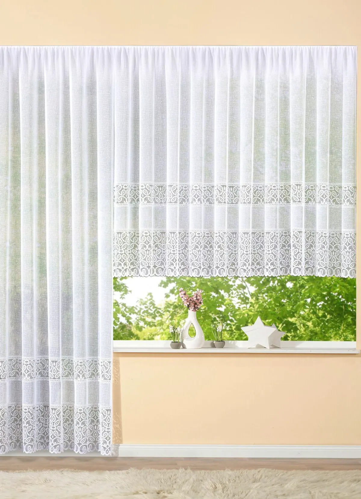 Clearance BADER Blumenfenster-Store mit Universalschienenband WEISS