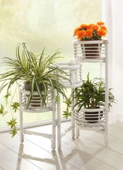Outlet BADER Blumenständer aus Rattangeflecht WEISS
