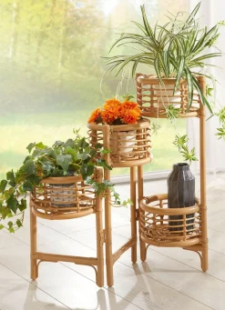 Clearance BADER Blumenständer aus Rattangeflecht BEIGE