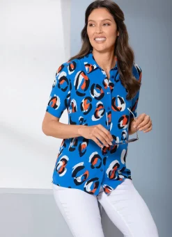 Sale BADER Bluse aus Viskose BLAU-WEISS-BUNT