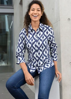 Best BADER Bluse in Langarm MARINE-ECRU