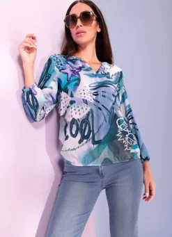 Clearance BADER Bluse mit auffallendem Dessin BLAU-LILA-ECRU-BUNT