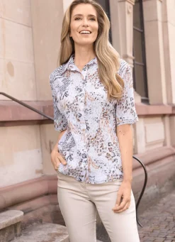 Hot BADER Bluse mit Baumwolle WEISS-TAUPE-SCHWARZ-BUNT