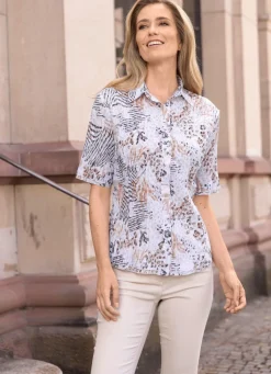 Hot BADER Bluse mit Baumwolle WEISS-TAUPE-SCHWARZ-BUNT