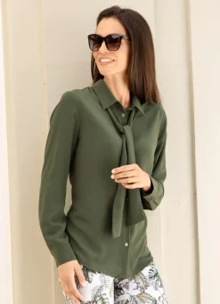 Hot BADER Bluse mit Bindeschluppe KHAKI