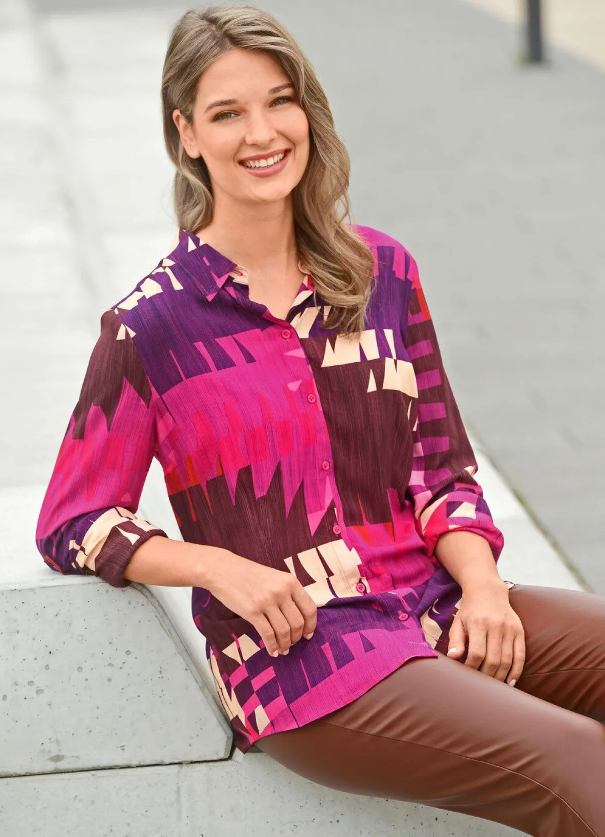 Discount BADER Bluse mit farbbrillantem Druck FUCHSIA-LILA-SAND-BUNT