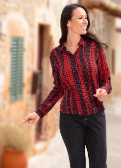 New BADER Bluse mit Hemdkragen ROT-SCHWARZ