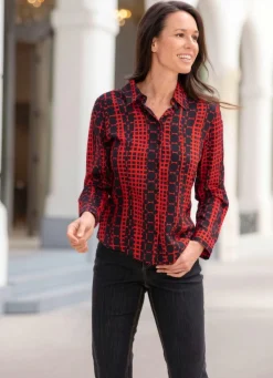 New BADER Bluse mit Hemdkragen ROT-SCHWARZ