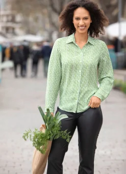 Outlet BADER Bluse mit Hemdkragen MINT-WEISS