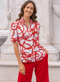 Sale BADER Bluse mit Hemdkragen WEISS-ROT-SCHWARZ