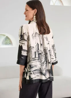 Tizia Bluse mit Hemdkragen ECRU-SCHWARZ-GRAU