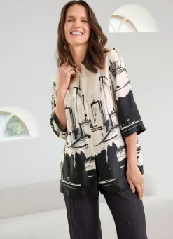 Tizia Bluse mit Hemdkragen ECRU-SCHWARZ-GRAU