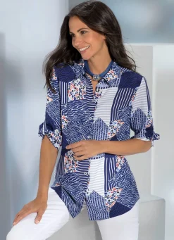 Outlet BADER Bluse mit Hemdkragen BLAU-WEISS-BUNT