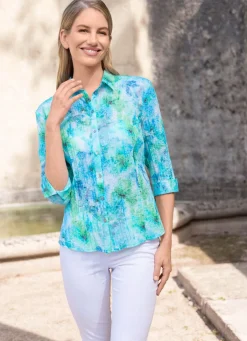 New BADER Bluse mit Hemdkragen AQUA-KIWI-ECRU-BLAU-BUNT