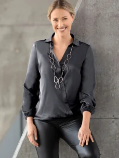 Best BADER Bluse mit innenliegendem Druckknopf in 2 Farben SCHWARZ