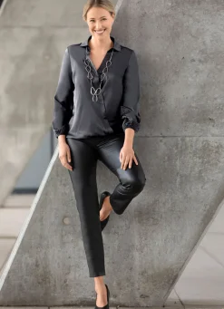Best BADER Bluse mit innenliegendem Druckknopf in 2 Farben SCHWARZ