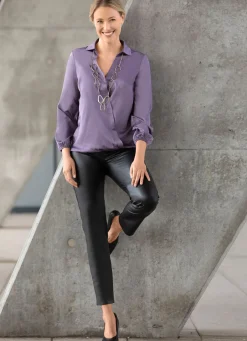 Sale BADER Bluse mit innenliegendem Druckknopf in 2 Farben LILA