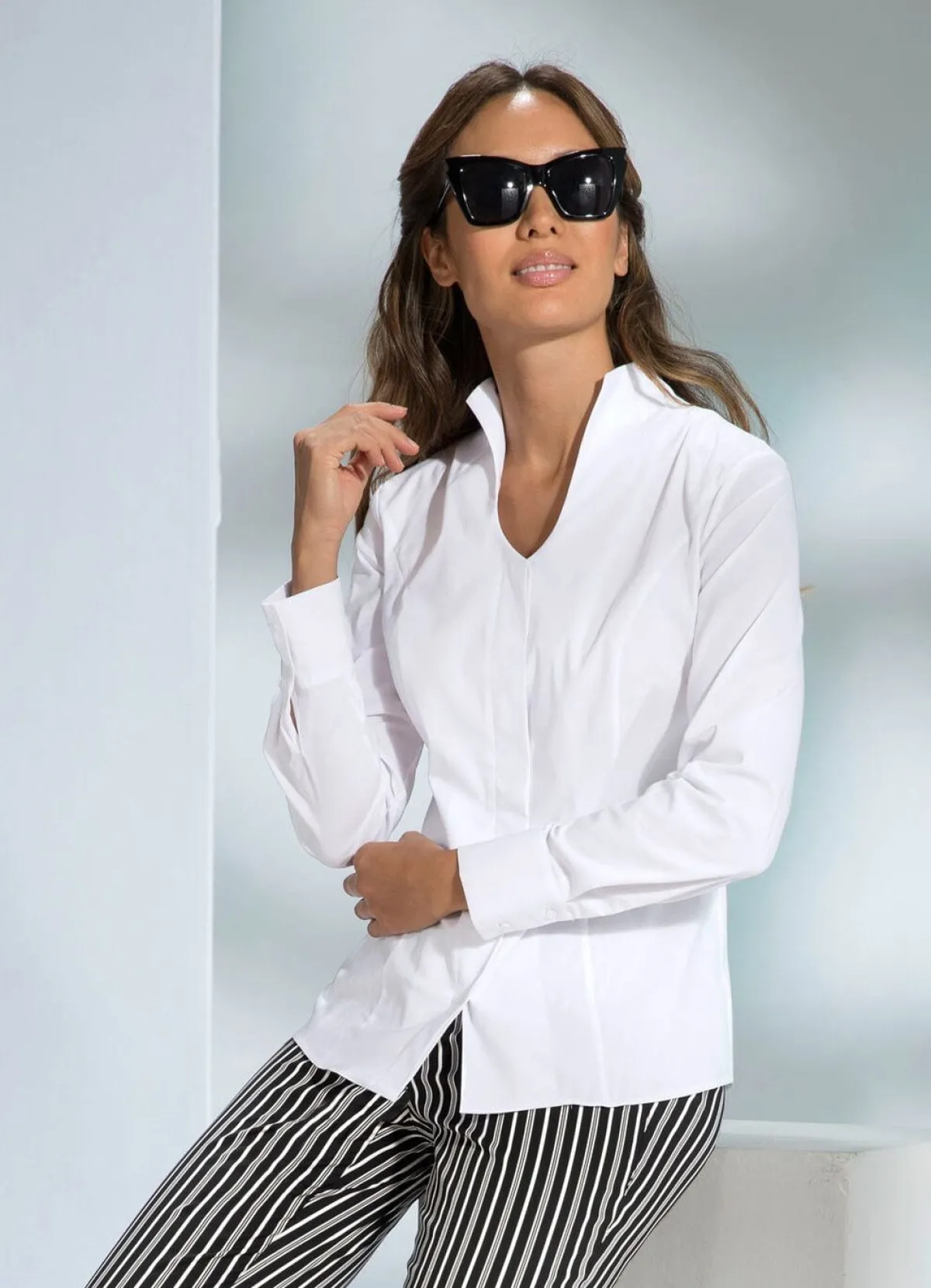 Outlet BADER Bluse mit Kelchkragen WEISS