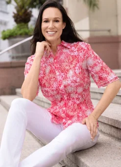 BADER Bluse mit Kragen KORALLE-WEISS-MANGO-BUNT