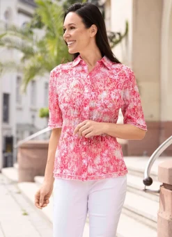 BADER Bluse mit Kragen KORALLE-WEISS-MANGO-BUNT