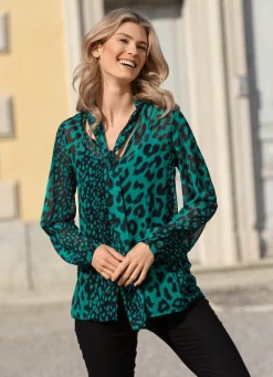 Discount BADER Bluse mit Schluppe zum Binden in 2 Farben GRÜN-SCHWARZ
