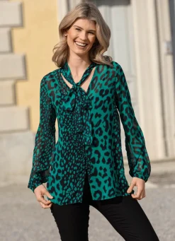 Discount BADER Bluse mit Schluppe zum Binden in 2 Farben GRÜN-SCHWARZ