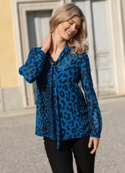 Sale BADER Bluse mit Schluppe zum Binden in 2 Farben BLAU-SCHWARZ