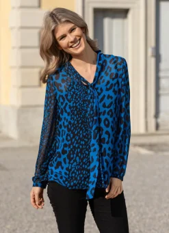 Sale BADER Bluse mit Schluppe zum Binden in 2 Farben BLAU-SCHWARZ