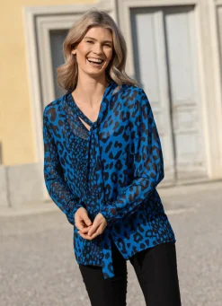 Sale BADER Bluse mit Schluppe zum Binden in 2 Farben BLAU-SCHWARZ