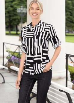 Outlet BADER Bluse mit tollem Druck SCHWARZ-WEISS