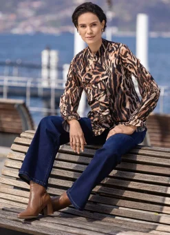 Discount laurakent Bluse mit verspielten Volants SCHWARZ-BRAUN-BEIGE