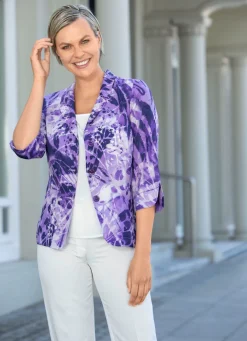 New BADER Blusenblazer mit modischem Reverskragen AUBERGINE-LILA-ECRU-BUNT