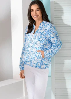 Clearance BADER Blusenjacke mit gesmokten Abschlüssen BLAU-ECRU-ROYALBLAU