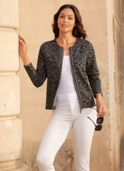 Hot BADER Blusenjacke mit Glanz-Besatz GRAU-SCHWARZ-SILBER